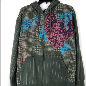 Long sleeve hoodie in olive green w eagle on front